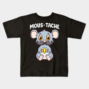 Cute & Funny Mous-Tache Mouse Pun Mustachioed Kids T-Shirt